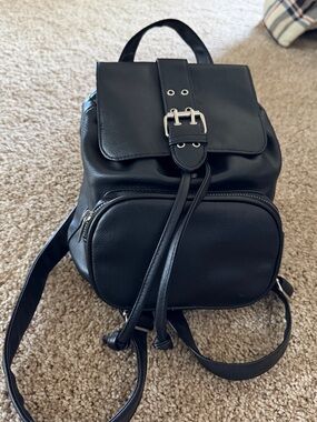 Classic Black Faux-Leather Mini Backpack